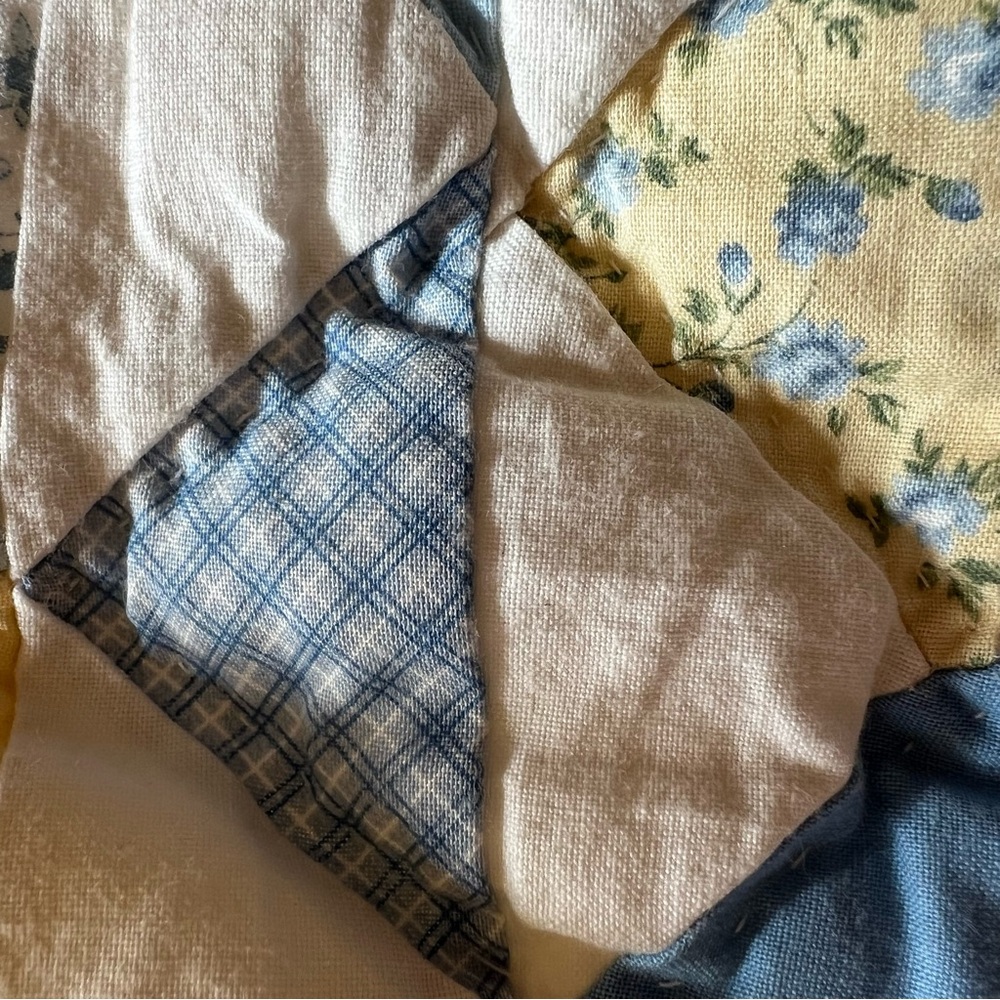 Quilted Patchwork Bomber Jacket - Cream with Blue… - image 7